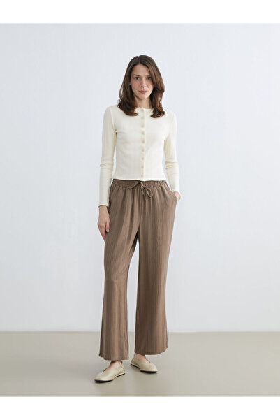 LC Waikiki Brown Textured Women's Trousers with Elastic Waist