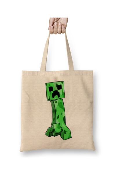 Toyaso Minecraft Creeper Біла тканинна сумка з довгими ручками Сумка для поку...