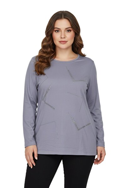wearon tekstil Women's Gray Crew Neck Stone Blouse Bgl-St05151