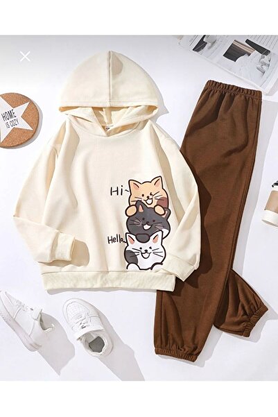 Kids Cat Baskılı 2 iplik Alt Üst Takım