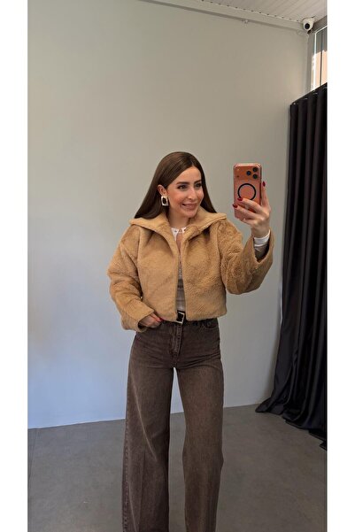 elif teke Softa Astarlı Peluş Ceket Bal Köpüğü