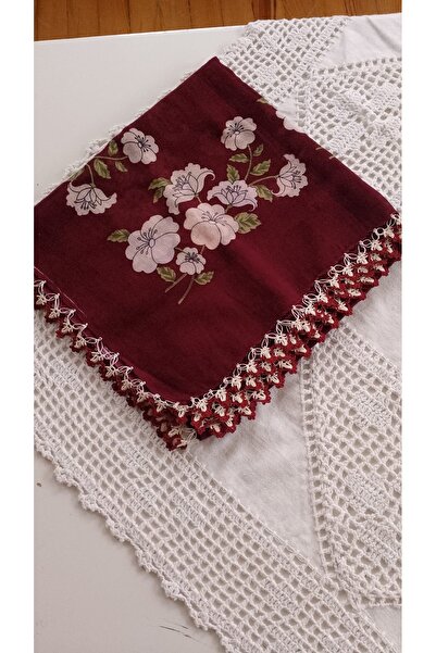 Ebrar Çeyiz Burgundy Colored Needlepoint Tulle Headscarf