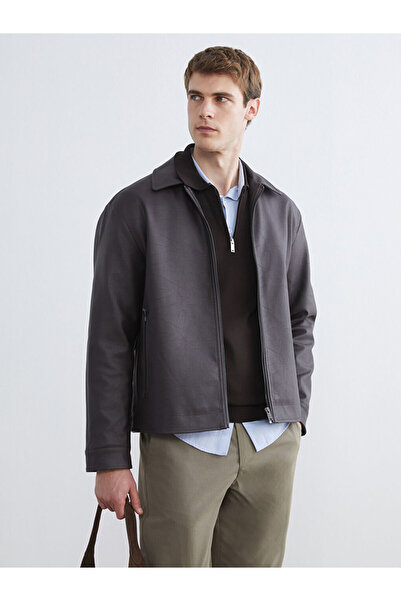 LC Waikiki Brown Standard Fit Men's Leather Look Coat