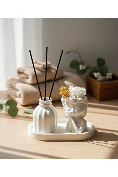 RemStone Dekoratif Obje & Biblo Kız Figürlü Saksı & Difüzör Seti + Sunum Taba...