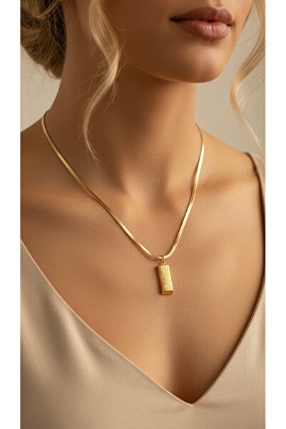 İNN JEWELLERY 316L Çelik Kolye Kararmaz Antialerjik Külçe Altın Figürlü (2 Yı...