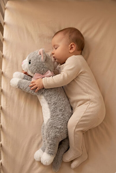 viyol marketim Çocuk Bebek Uyku Arkadaşı Sesli Miyavlayan Peluş Kedi 50 cm Bü...