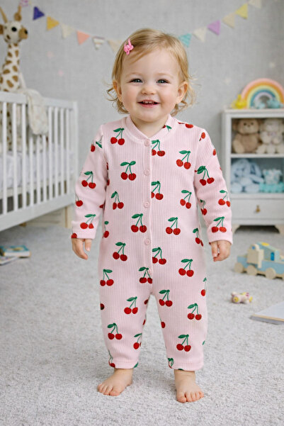 DaphKids Cherry Patterned Snap Fastener Baby Romper - Pink