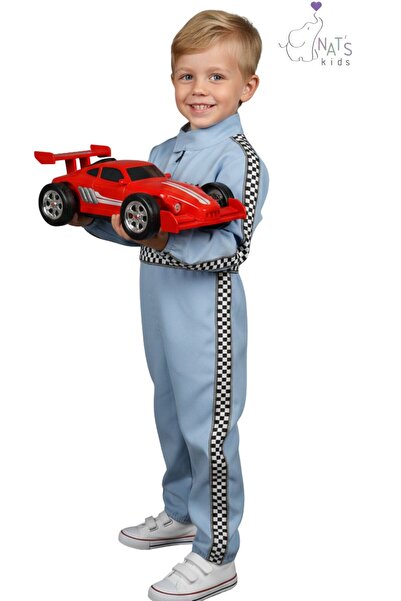 NATS KİDS Bebek Mavisi Erkek Çocuk Işıklı F1 YARIŞCI KOSTÜMÜ