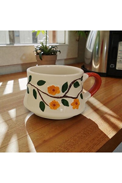 İlbay Çini Takı Forget Me Not Flower Dark Yellow, Three-Dimensional Handcraft...