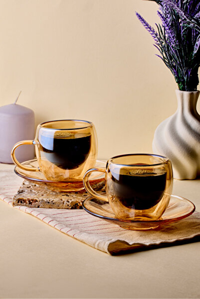 Perotti Amber 2-Piece Double Wall Coffee Cup 90 ml 4 Piece Set