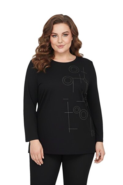 wearon tekstil Women's Black Crew Neck Stone Blouse Bgl-St05154