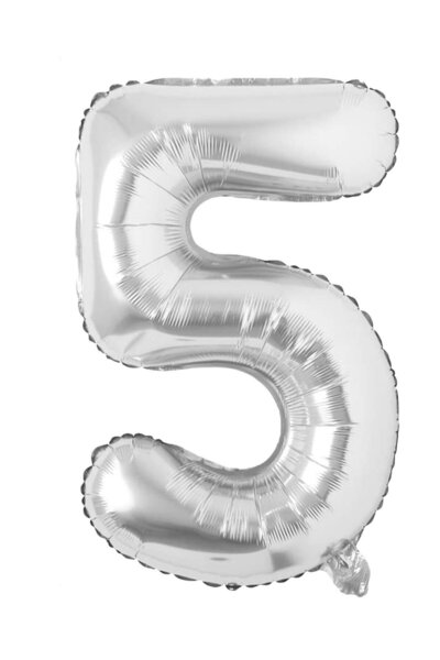CAVAŞ sun hat Gümüş Balon 76Cm 5 Rakam Balon 5 Sayısı Folyo Balon Büyük Beş S...