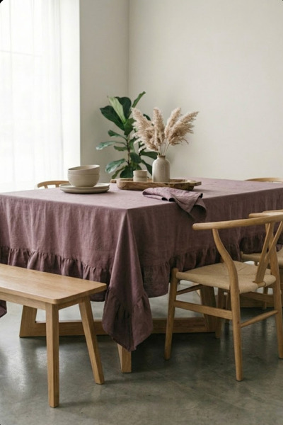 Morlay Romance | Fırfırlı Masa Örtüsü - Vintage Düz Renk Dekoratif - Kare, Yuvarlak ve Dikdörtgen