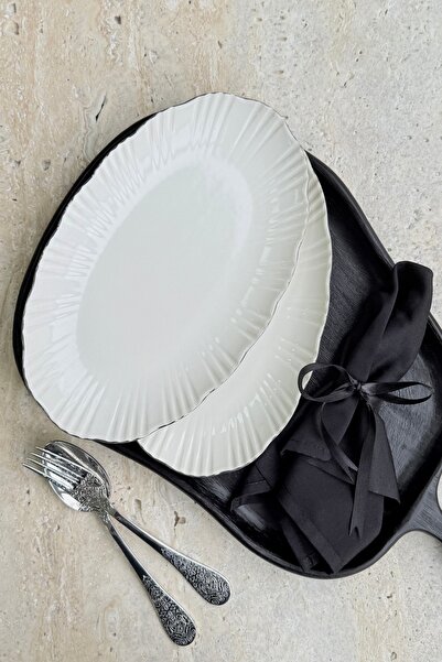 porselenden Aura Silver 2-Piece 30 cm Premium Porcelain Large Size Boat Presentation Serving Set (Platinum)