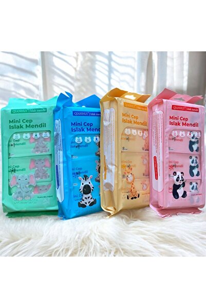 RES (4’lü paket set) Süper Sevimli Mini Cep Islak Mendil – Taşınabilir, Prati...