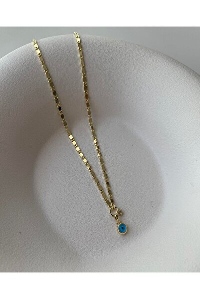 ELOA AKSESUAR 14K Altın Kaplama VİP Model Nazar Boncuklu Zincir Kolye