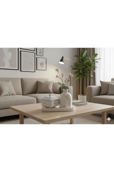 Crealis Modern İskandinav Tarzı 3'lü Dekoratif Vazo ve Mumluk Seti Altın Deta...