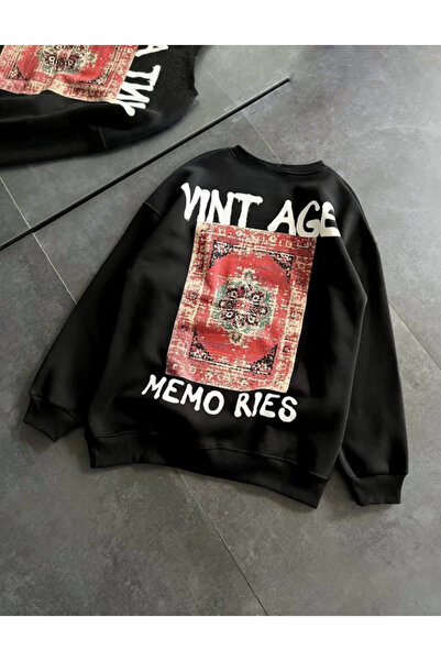 byasafkids سويت شيرت كبير الحجم مطبوع بثلاثة خيوط - أسود