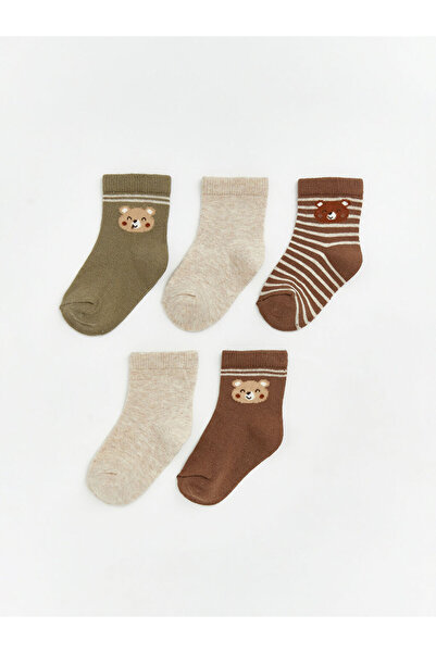 LC Waikiki Rmz Gi̇yi̇m Farkiyla Embroidered Baby Boy Socks 5-Piece Set