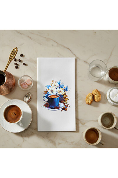 VENORA Mavi Anemon Çiçekli Kahve Fincanı Sunum Peçetesi – Kahve Ritüelleri İç...