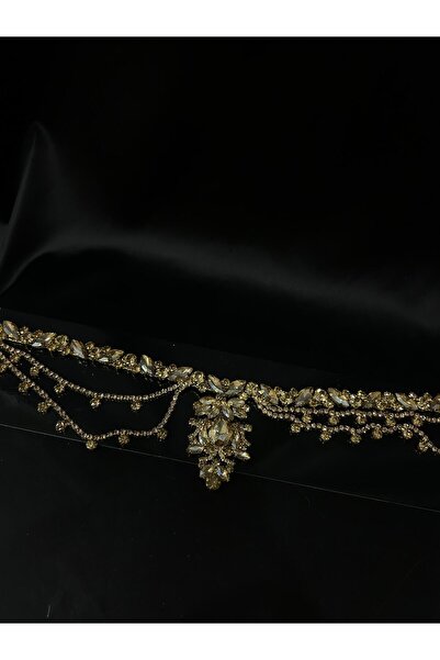 Bridal Luxe Yalina model Gold taşlı gelin saç aksesuarı alın aksesuarı alın tacı