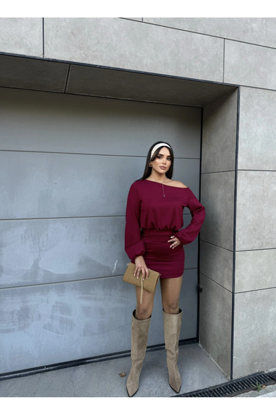 khar Boat Neck Bodycon/Fitted Mini Knitted Dress