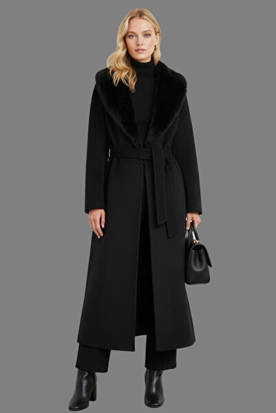 Rain and River TAM BOY KAŞE KÜRK DETAYLI MANTO