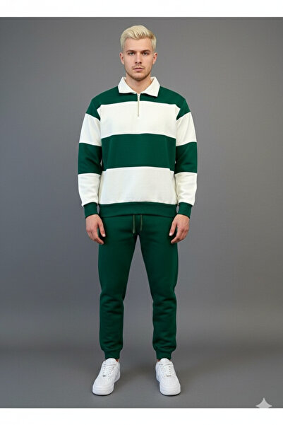 Modaikon Polo Collar Zippered Plain Black and White Tracksuit Set Bottom-Top ...