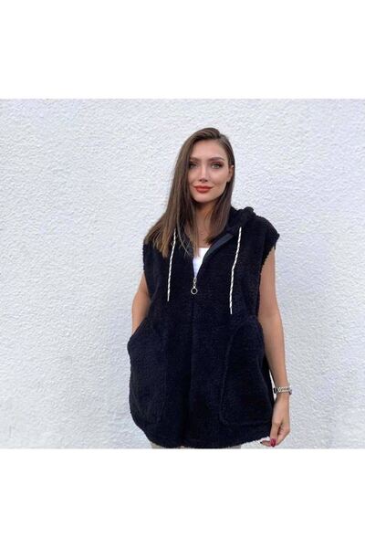 byasafkids سترة نسائية بدون أكمام من ويلسوفت مع غطاء للرأس وتفاصيل سحاب