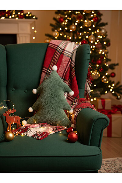 Türkühome Christmas-Themed Decorative Throw Pillow in the Shape of a Pine Tre...