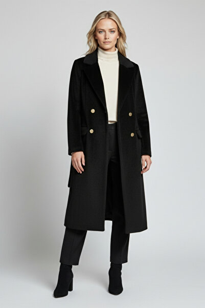 Rain and River Buttoned blazer taupe fabric maxi length coat