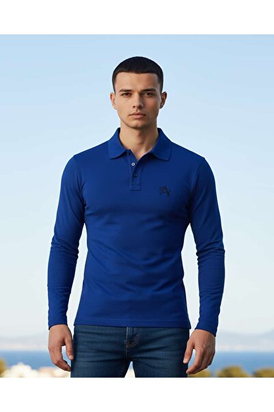 Erkek Polo Yaka Regular Fit Pamuklu Saks Mavi Tişört