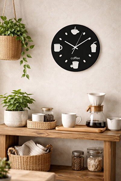 Home Kahve Temalı MDF Duvar Saati | Coffee Dekoratif Mutfak & Kafe Duvar Saat...