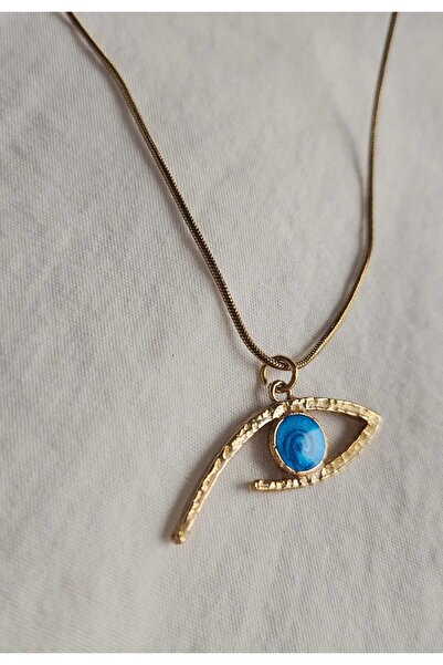 MITH SB TAKI Stainless Steel Snake Chain Blue Eye Necklace-Gold