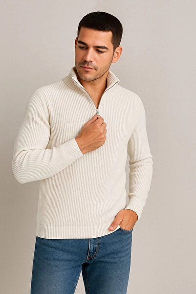 MODA Men's Half-Zip Knit Sweater – Thessaloniki Knit, Stand Collar, Cotton Wo...
