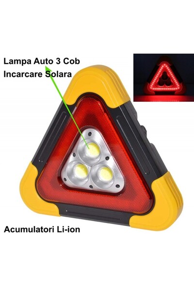TrendyLux Triangle Warning Light with COB LED with Batteries + Solar Panel