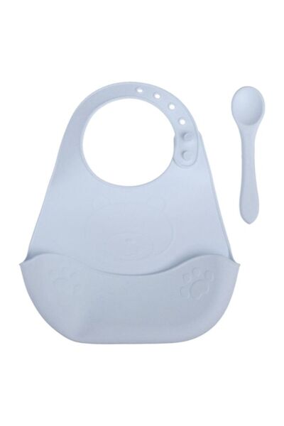 OEM Bavetă din silicon cu colector și linguriță, albastră, 22x28cm, set de 2 bucăți