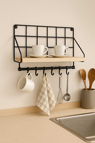 moontime alaçatı Çok Amaçlı Duvar Tipi Kahve Köşesi Rafı, Mutfak ve Dolap Org...