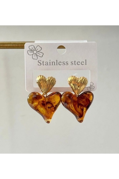 poyas Amber Color Heart Earrings Gold Color Dangle Heart Earrings