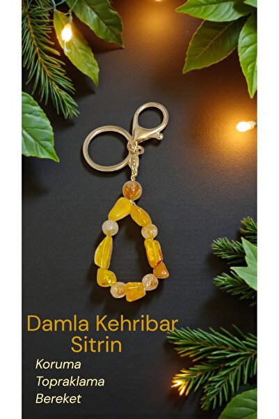 arzela سلسلة مفاتيح من الحجر الطبيعي باللون العنبر والسيترين تحمل رمزًا للحما...