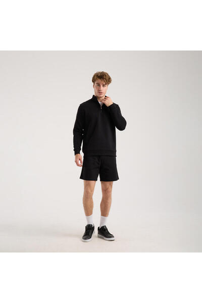 SAVE THE DUCK Erkek Siyah Yarım Fermuarlı Sweatshirt-HALF ZIP M
