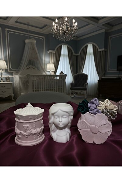 Markasız ucuz 3’lü dekoratif set, atlı karınca kalemlik, çiçek kabartmalı mak...