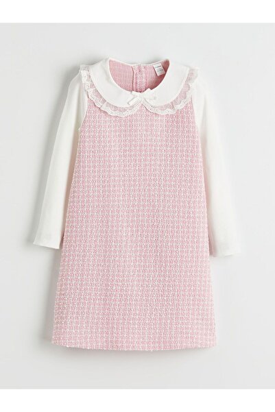 LC Waikiki LCW Kids Бебешка яка с тартан мотив Твид рокля за момичета