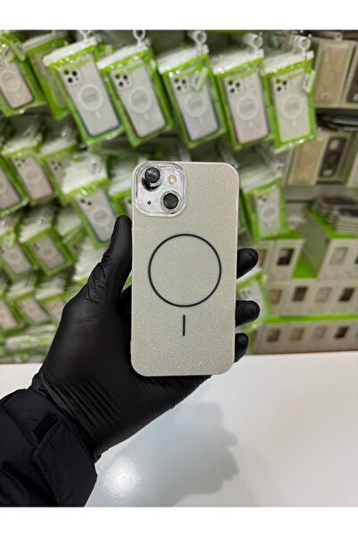 SLOOPY iPhone 13 / 14 Uyumlu MagSafe Parlak Simli Kılıf Kamera Lens Koruyucu