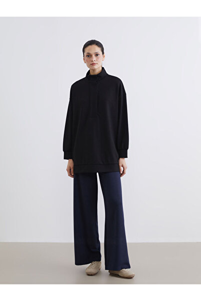 LC Waikiki Lcw Modest Navy Blue Elastic Waist Wide Leg Women's Sweatpants