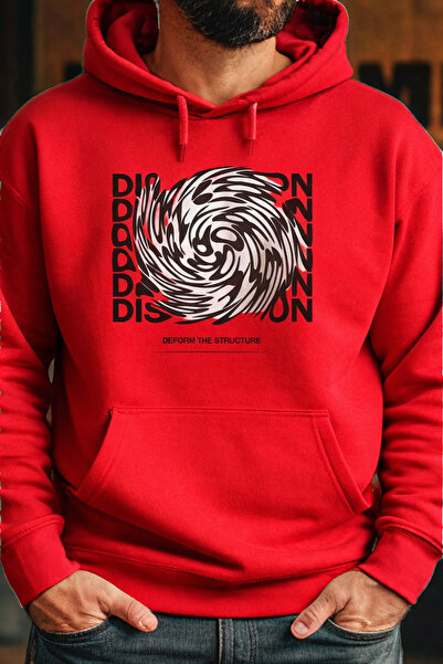 CLASSY.MODA Unisex 3 Thread K Hooded Kangaroo Pocket Abstract Graphic B Printed O Oversized Street Sweatshirt