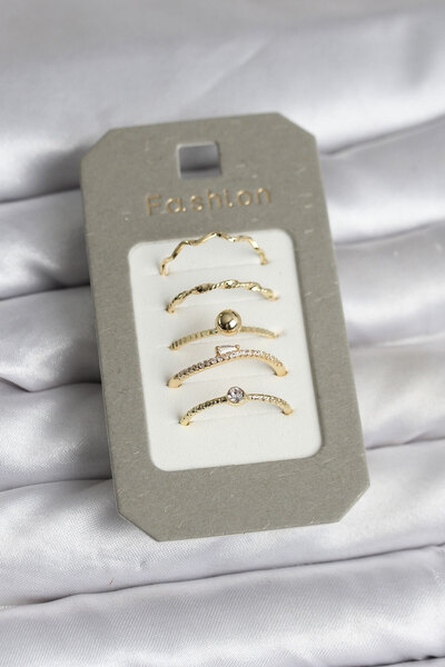 Skygo Brass Gold Color 5-Piece Ring Set - Tj-Byk3924