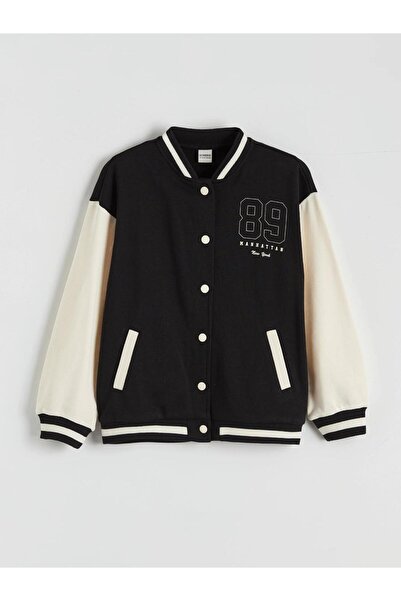 LC Waikiki GiyÇık Store den Μαύρο Τυπωμένο Κολεγιακό Μπουφάν για Κορίτσια