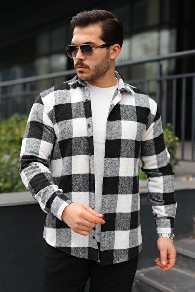 Femella Women Fashion Men's Plaid Patterned Lumberjack Shirt