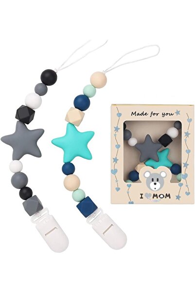 Arabest 2 Pcs Silicone Pacifier Clip with One Piece Design,Soft Flexible Baby Pacifier Holder